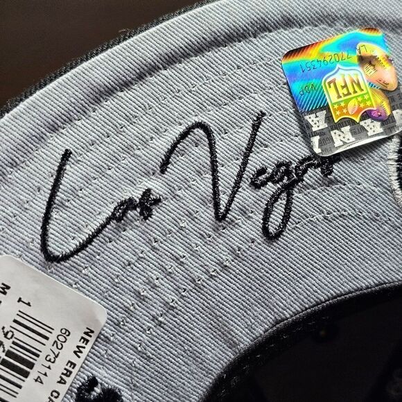 Las Vegas Raiders New Era Identity Hat 59FIFTY Black Silver Patches 7 1/8 Logos - Picture 4 of 12